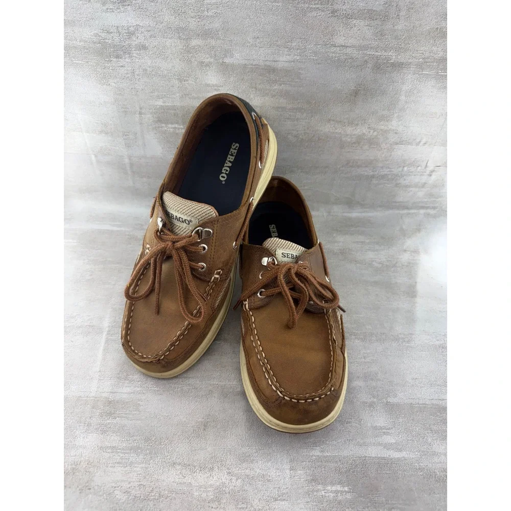 Sebago Marine Grip Men Brown Leather Mesh Boat Shoes Size 9M 8910160